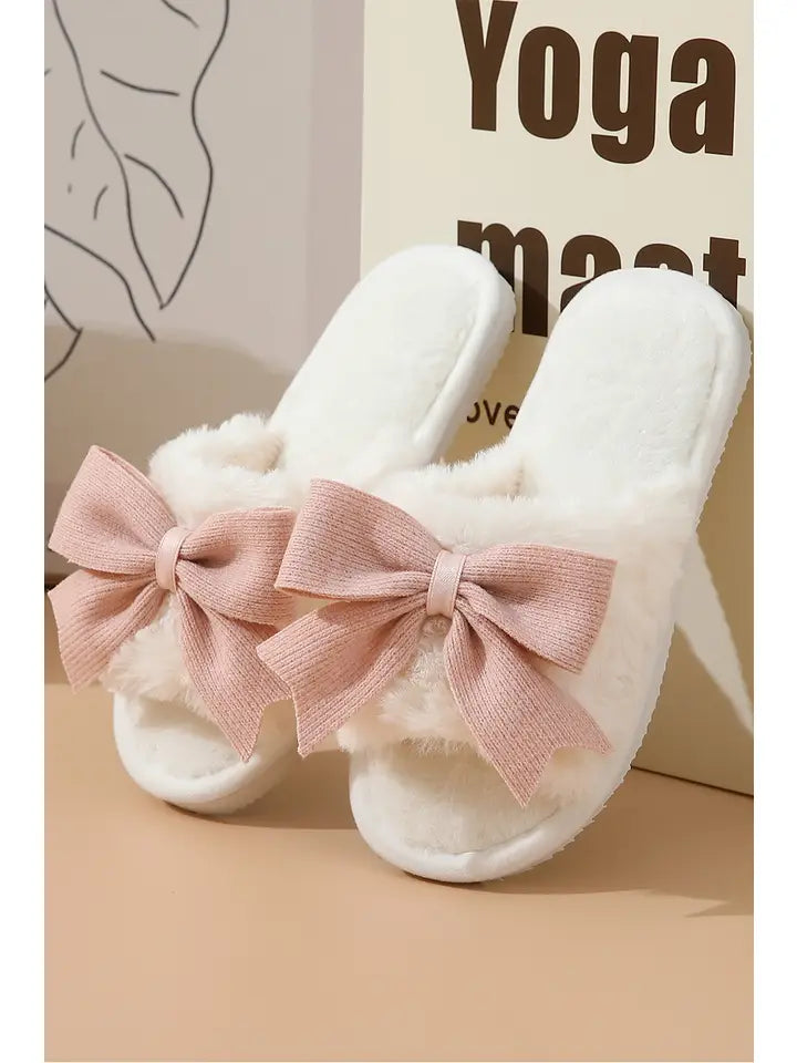 Bow Knot Decor Plush Slippers