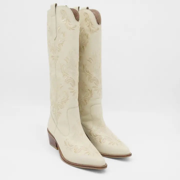 Cowboy Boots in Off-White Leather Women Shoes