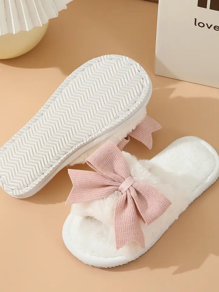 Bow Knot Decor Plush Slippers