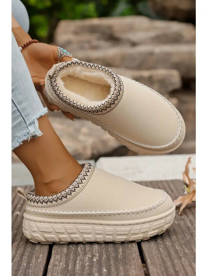 Suede Pu Plush Slippers