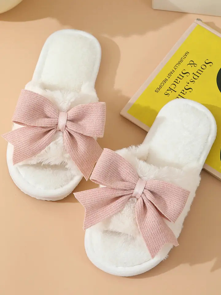 Bow Knot Decor Plush Slippers
