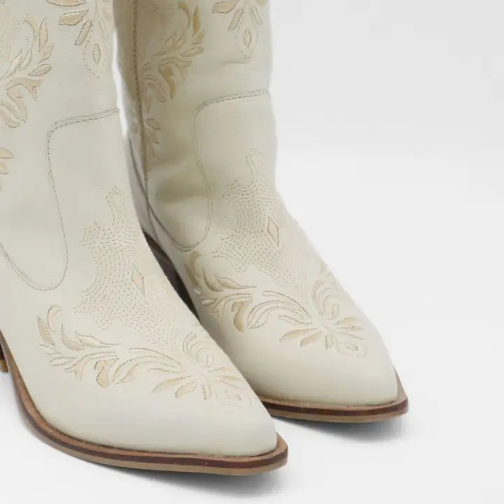Cowboy Boots in Off-White Leather Women Shoes