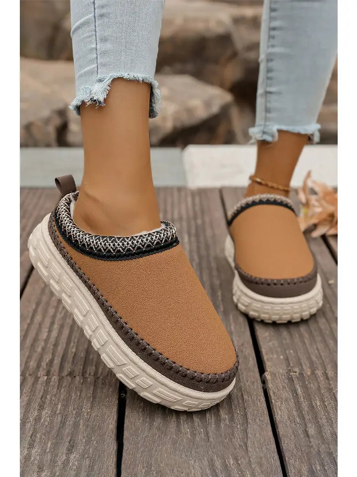 Suede Pu Plush Slippers