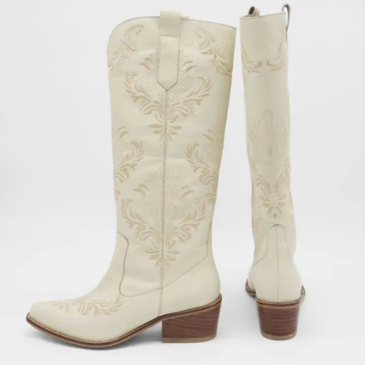 Cowboy Boots in Off-White Leather Women Shoes