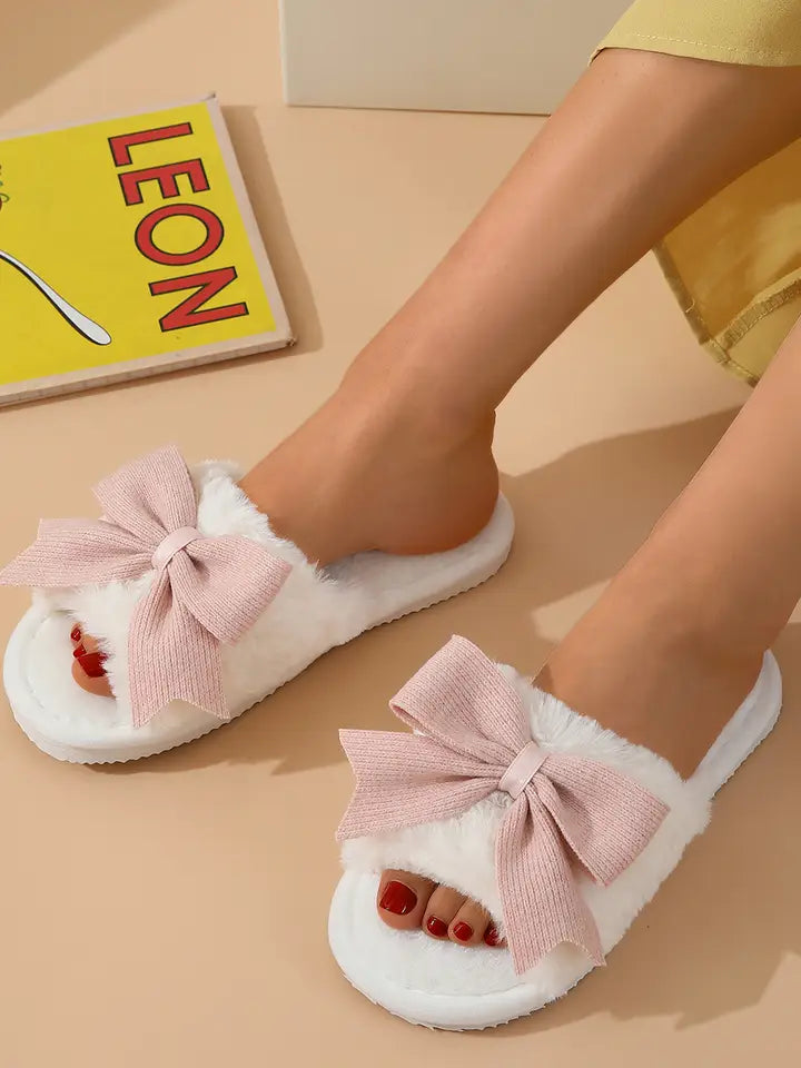 Bow Knot Decor Plush Slippers