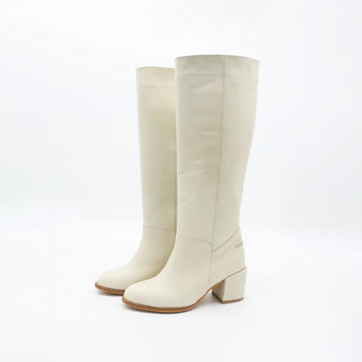 High Heel Boots Off White Leather Womens Shoe