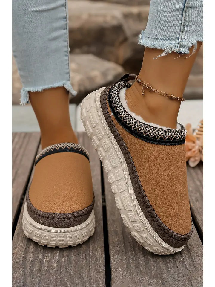 Suede Pu Plush Slippers