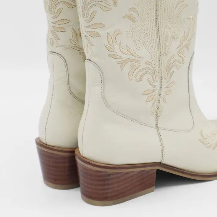 Cowboy Boots in Off-White Leather Women Shoes