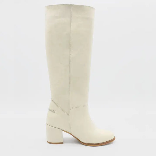 High Heel Boots Off White Leather Womens Shoe