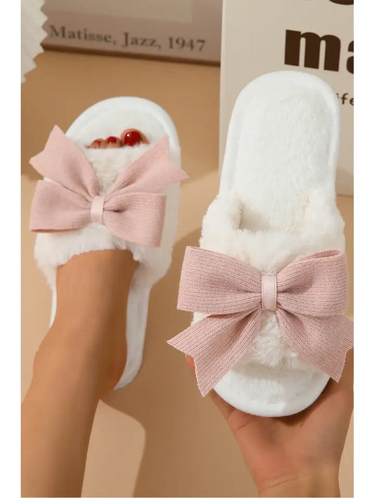 Bow Knot Decor Plush Slippers