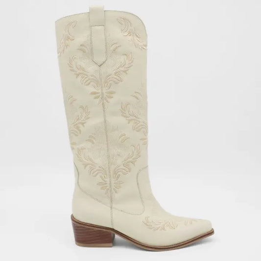 Cowboy Boots in Off-White Leather Women Shoes